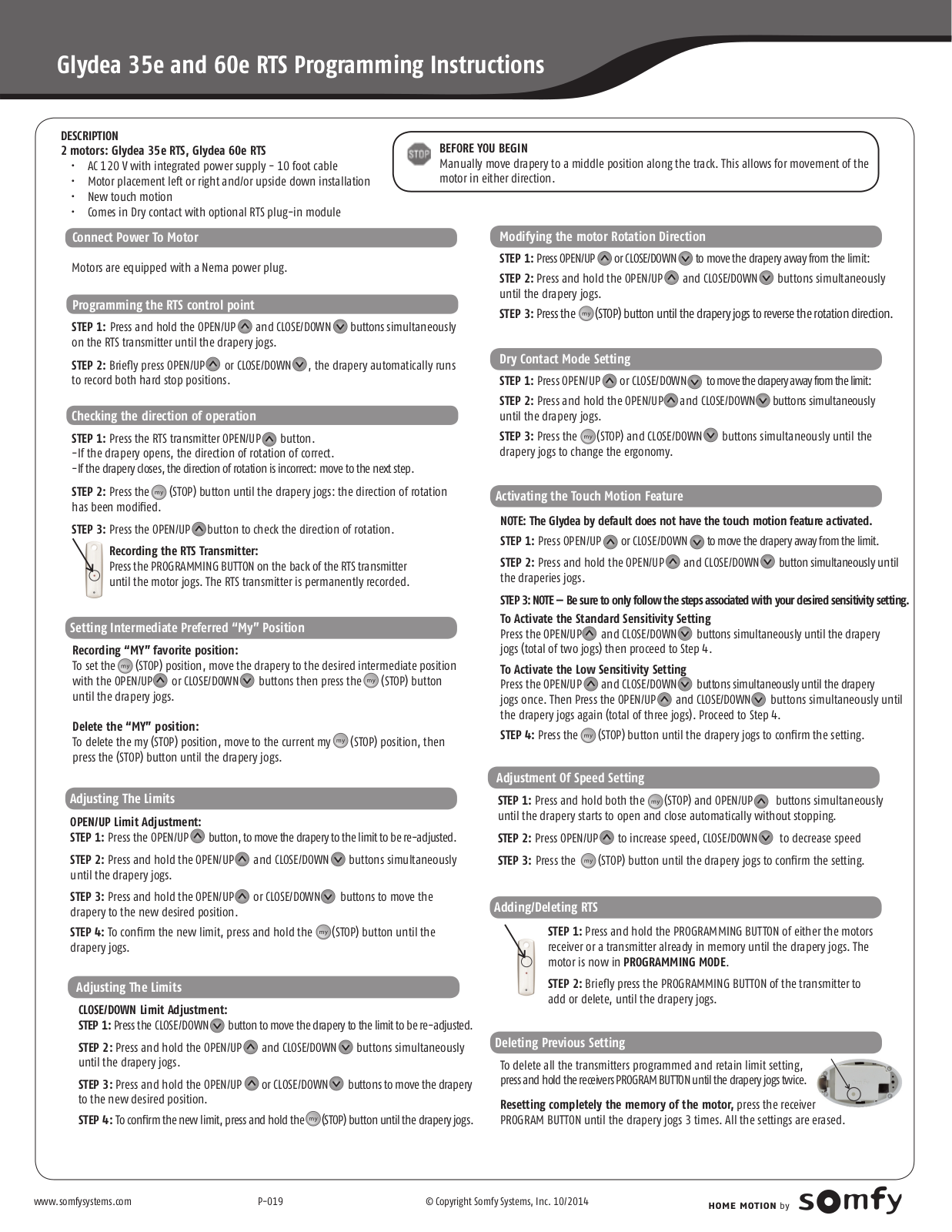 SOMFY GLYDEA User Manual