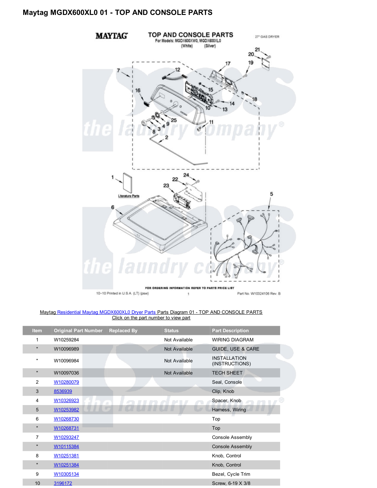 Maytag MGDX600XL0 Parts Diagram