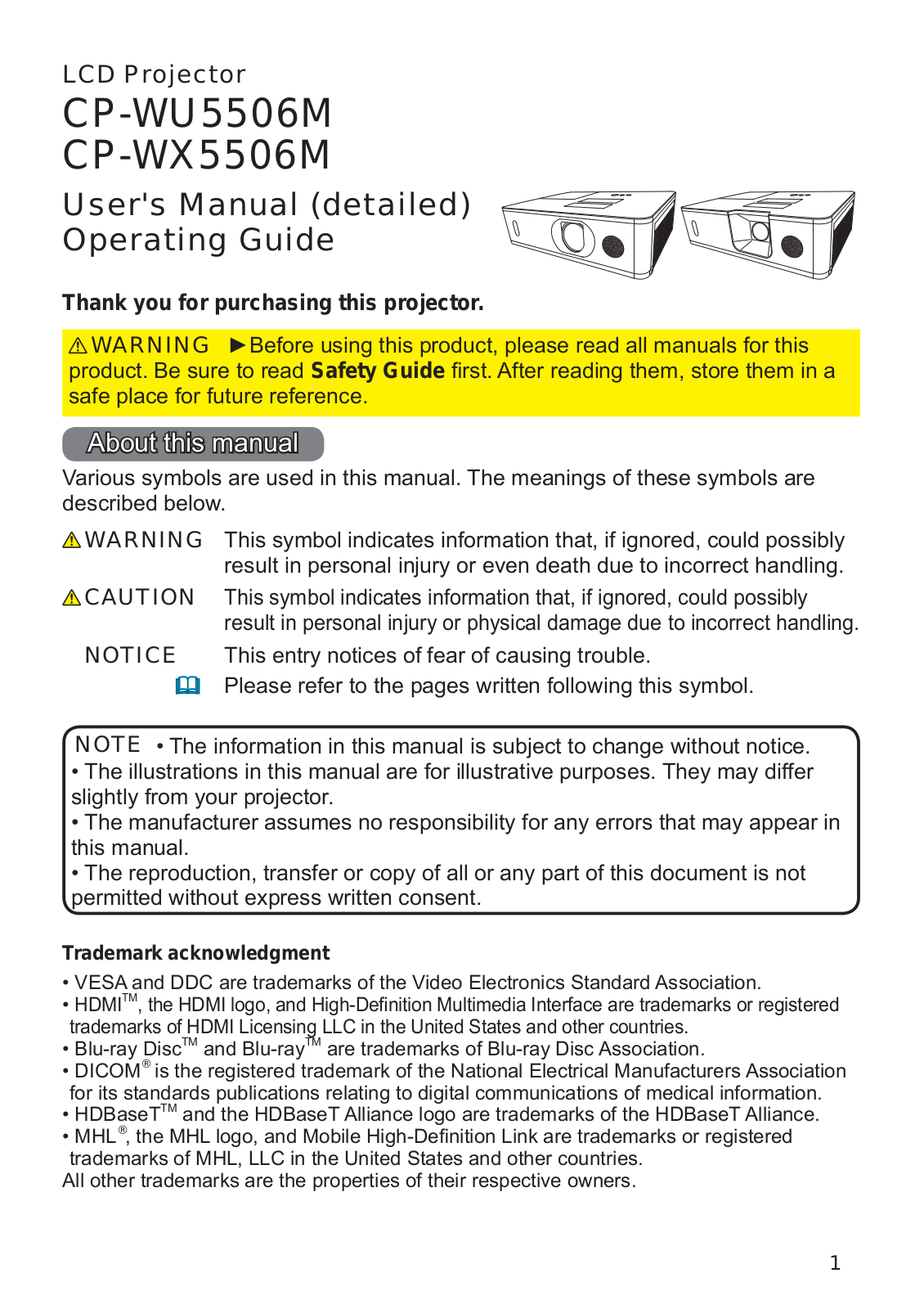 Hitachi CP-WX5506M Operating Instruction