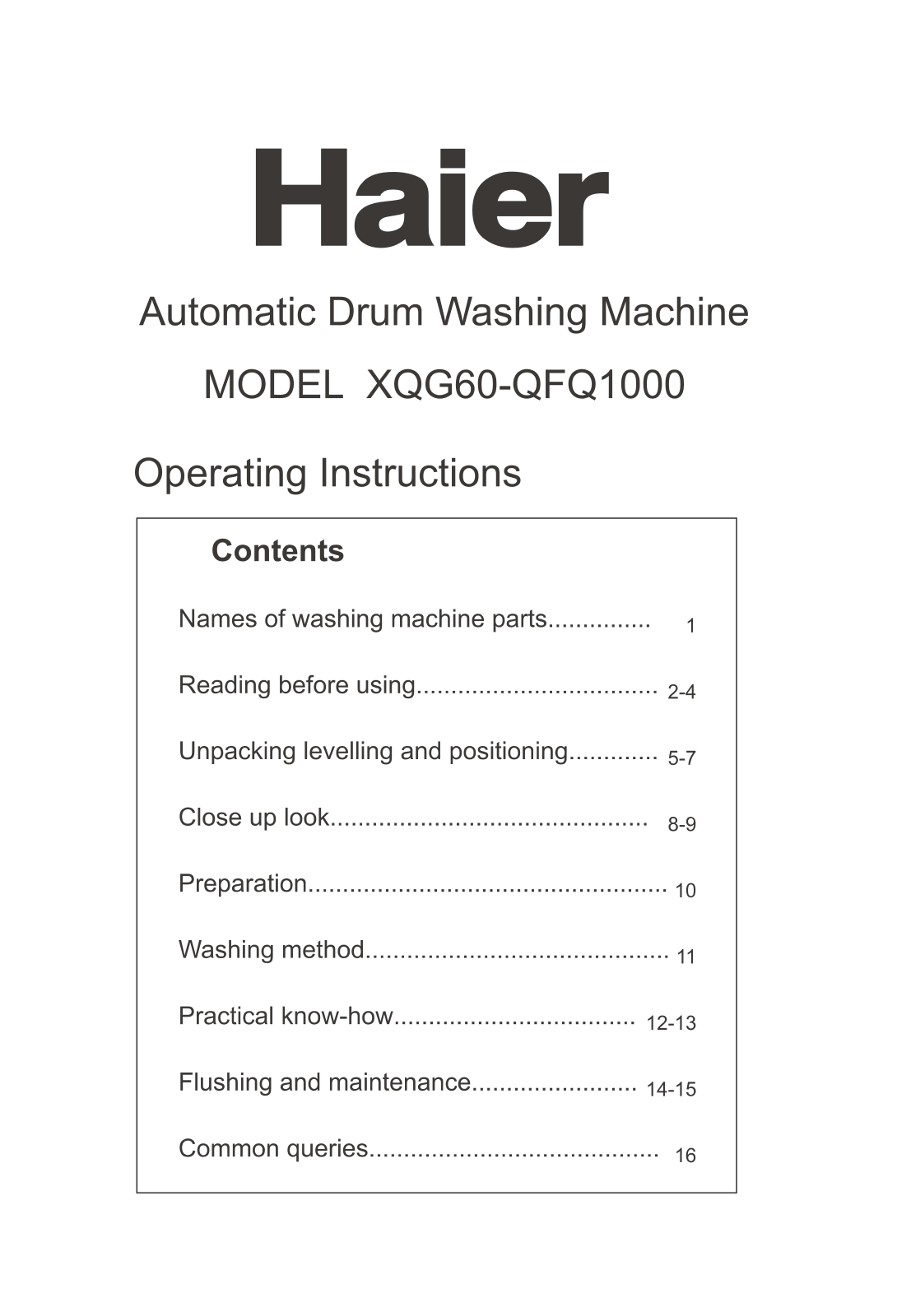 Haier QFQ100 User Manual