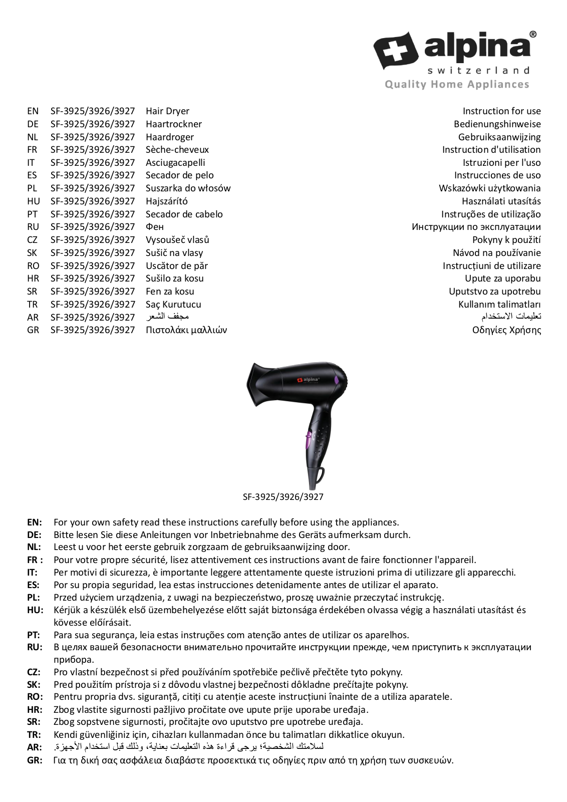 Alpina SF-3926, SF-3925, SF-3927 User Manual