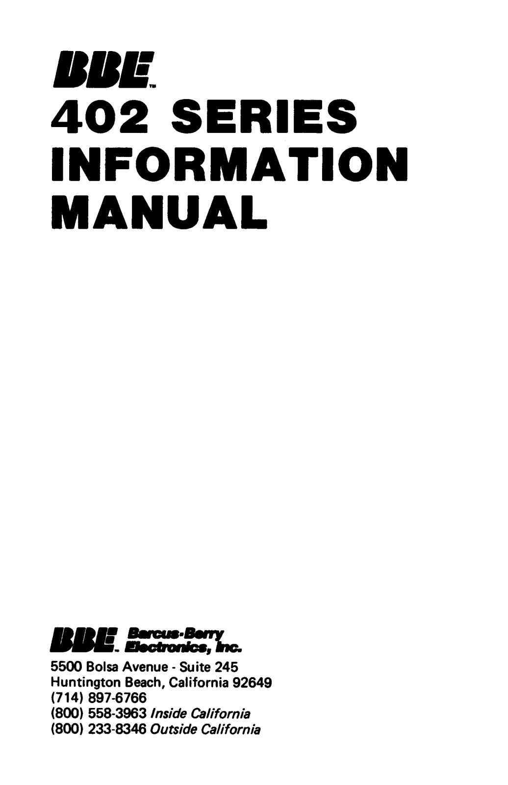 Bbe sound 402 User Manual