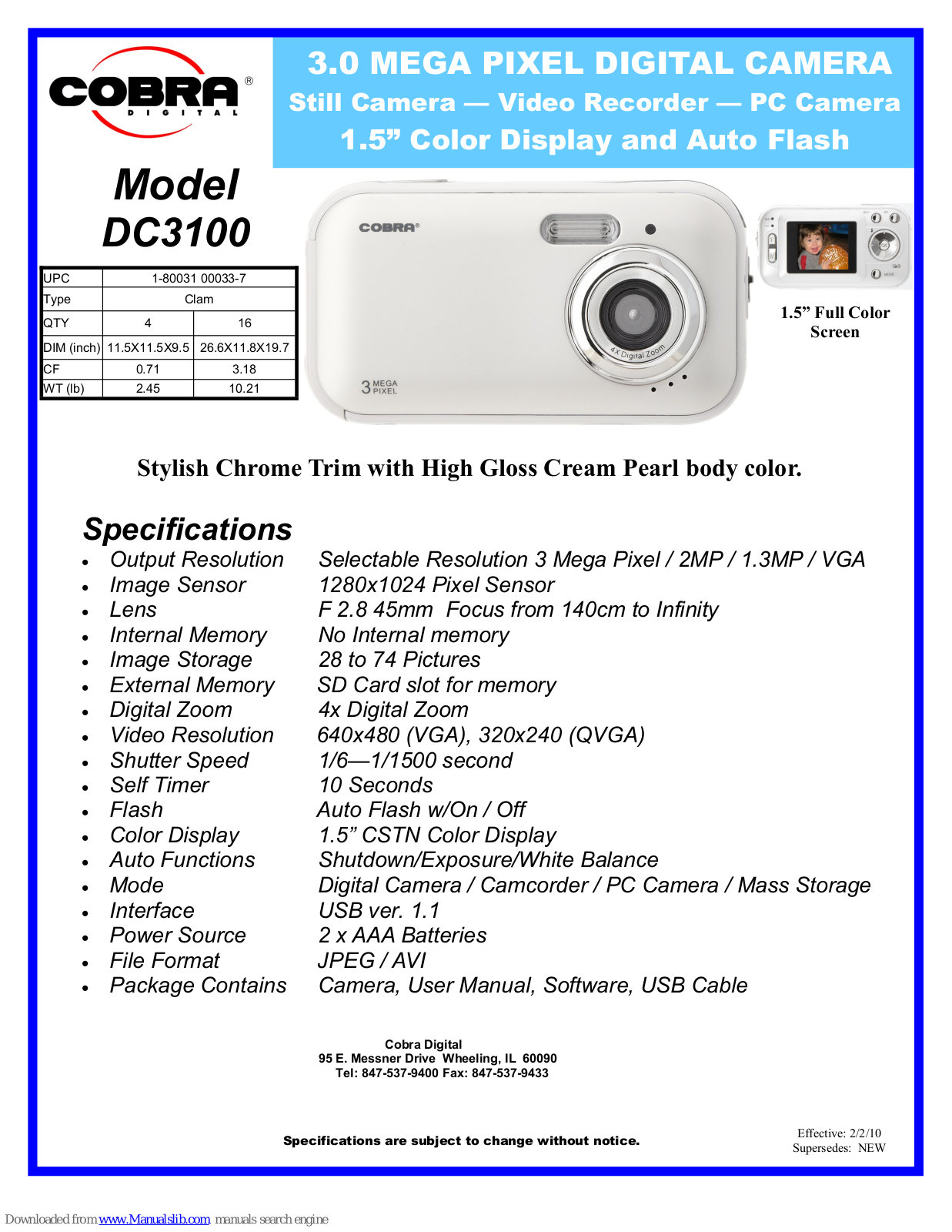 Cobra Digital DC3100 Specifications