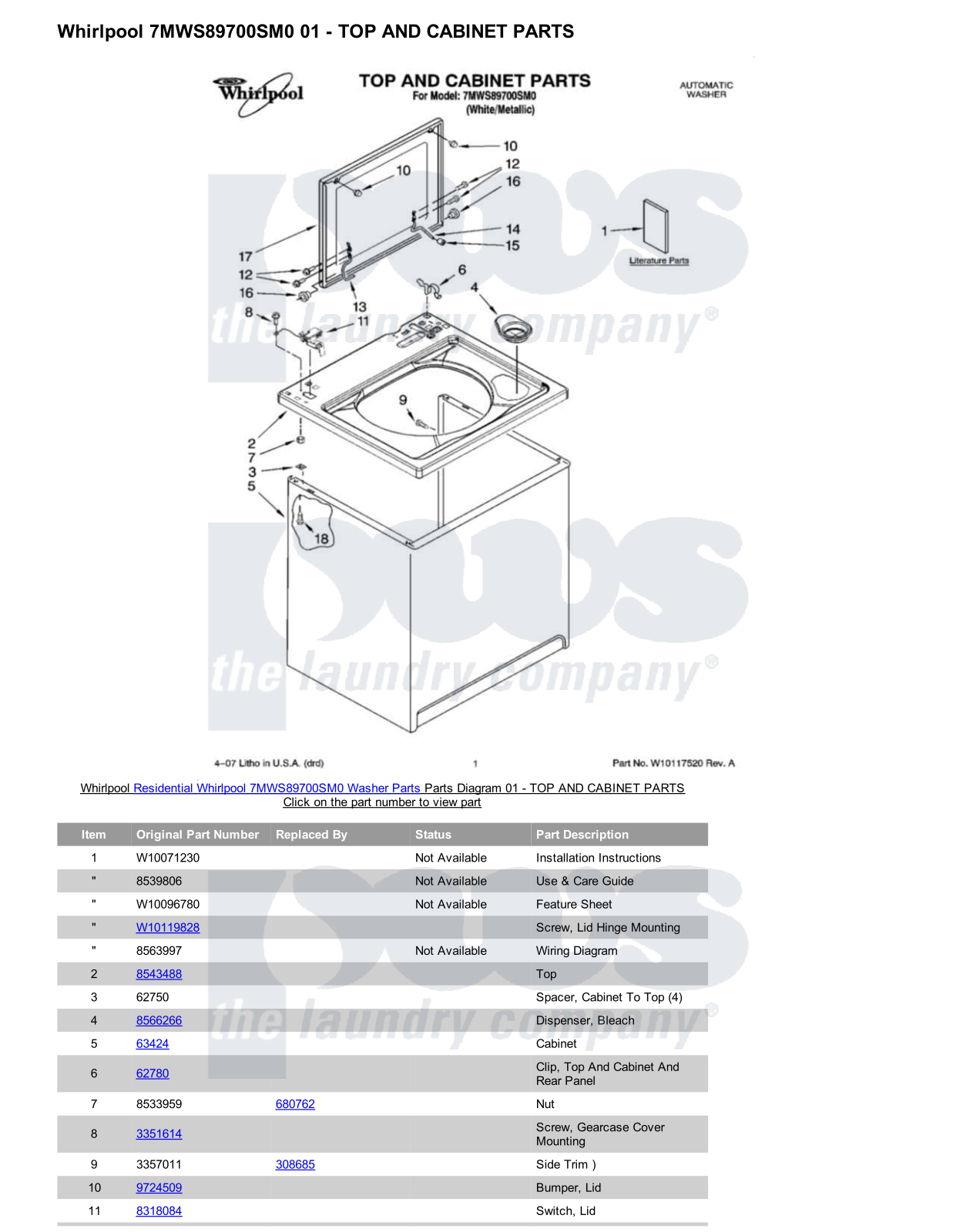 Whirlpool 7MWS89700SM0 Parts Diagram