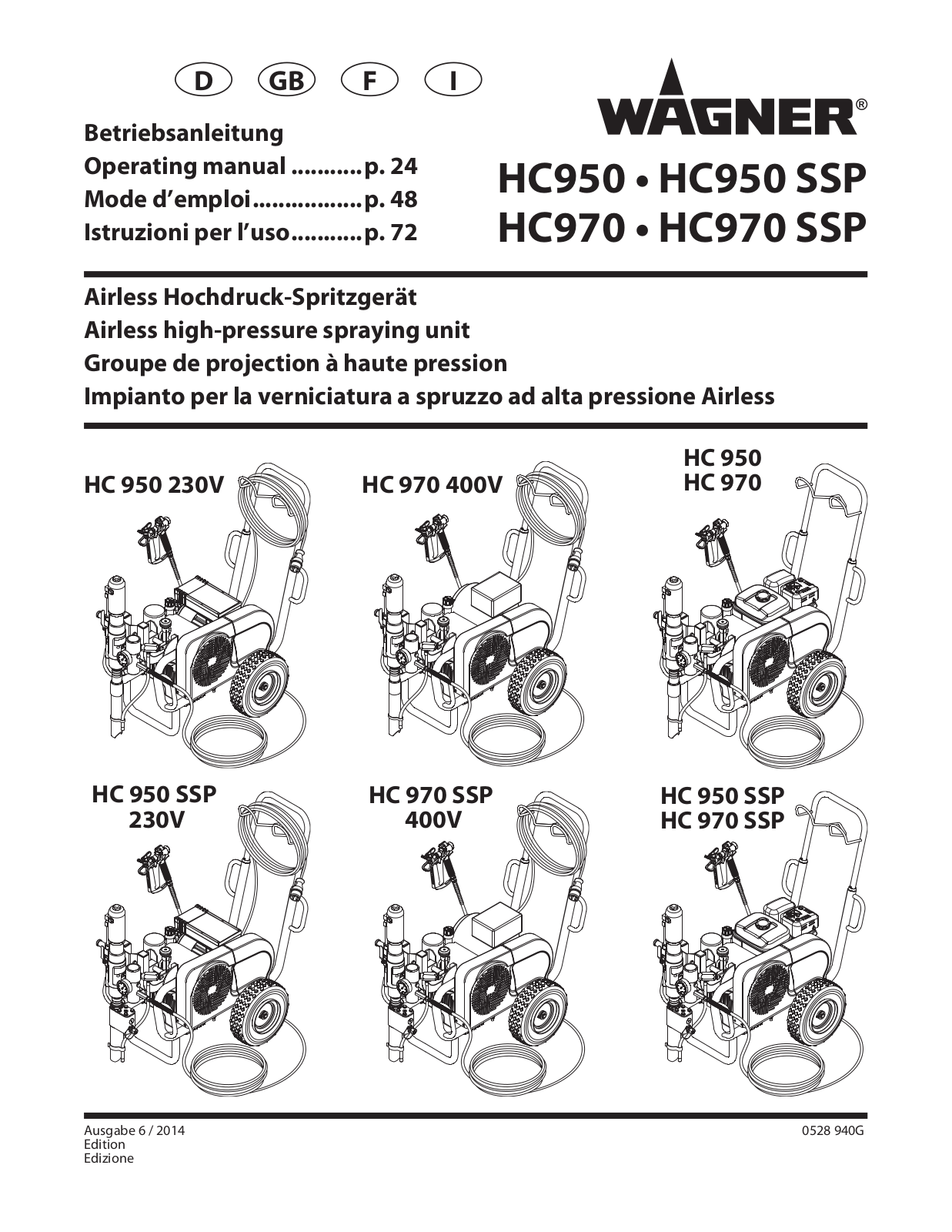 Wagner SprayTech HC950, HC950 SSP, HC970, HC970SSP User Manual