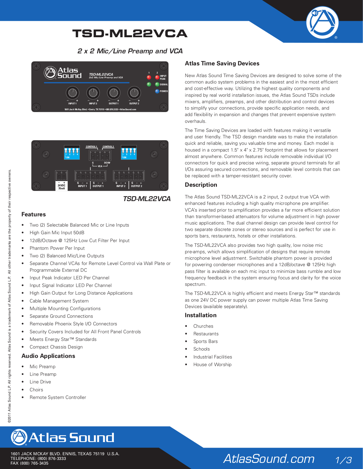 Atlas IED TSD-ML22VCA Data Sheet