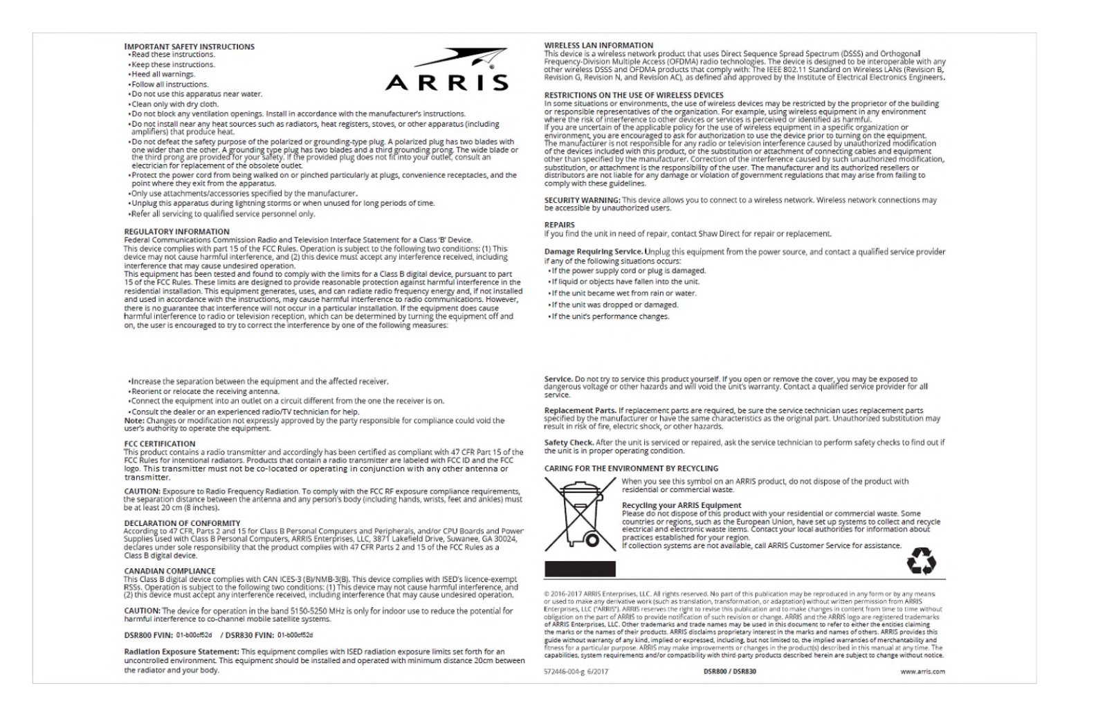 ARRIS DSR800, DSR830 Users Manual