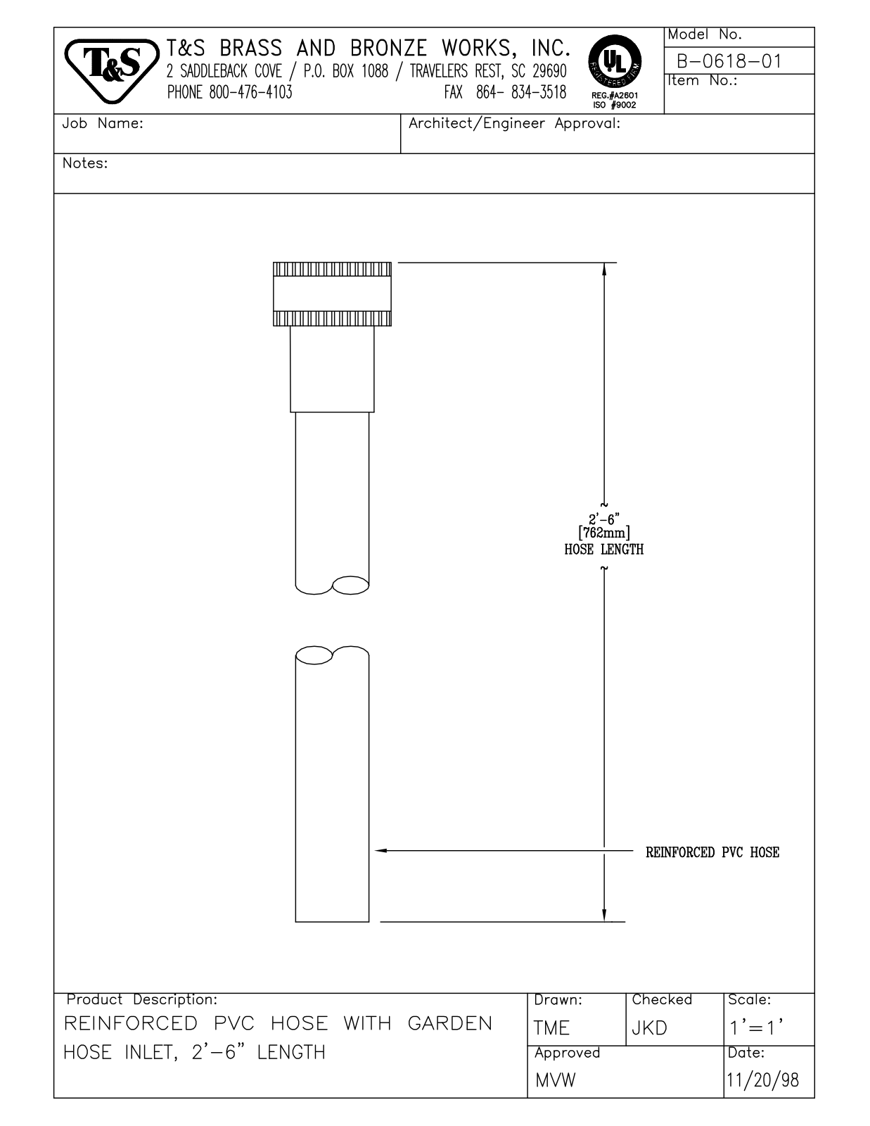 T & S Brass & Bronze Works B-0618-01 General Manual