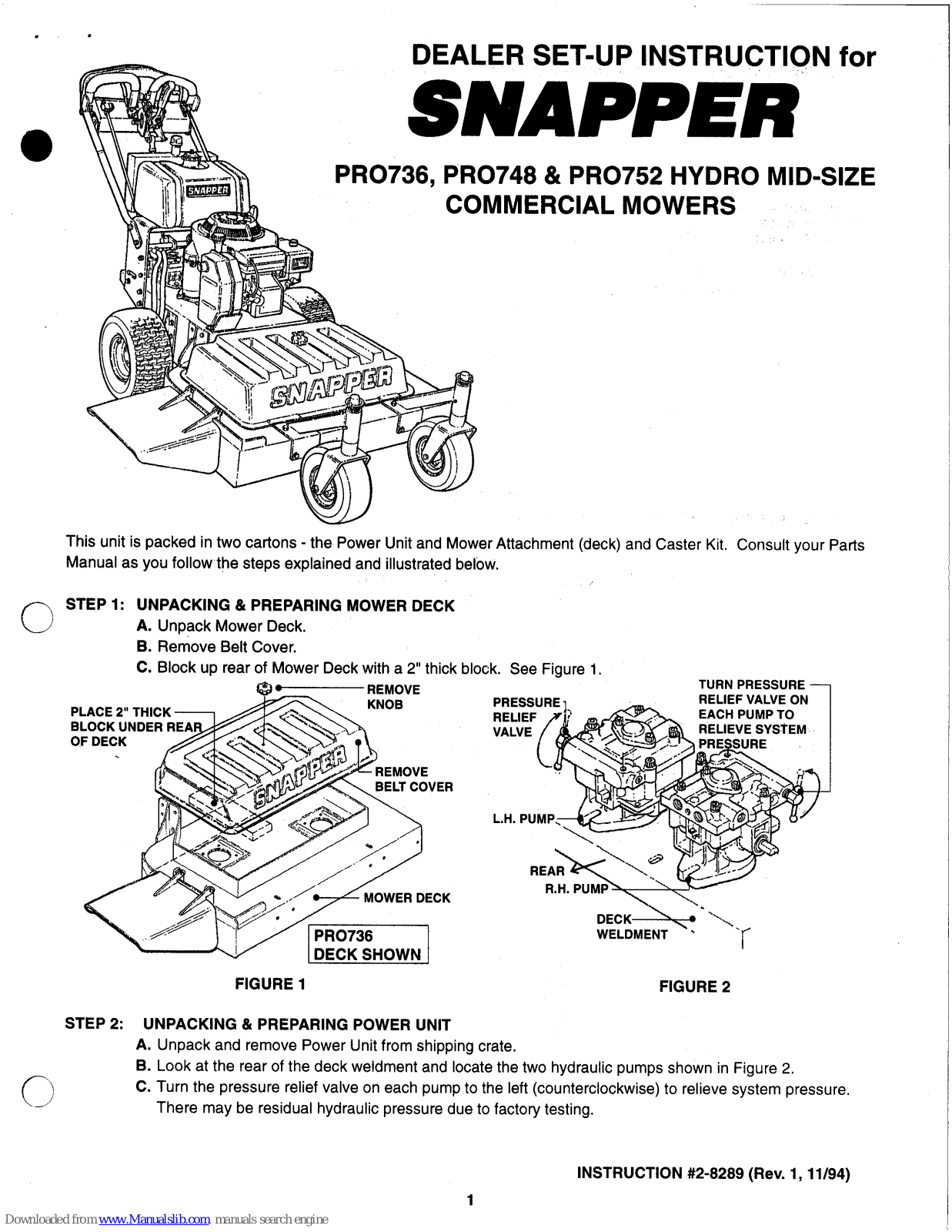 Snapper PRO725, PRO736, PRO748 Setup Instructions