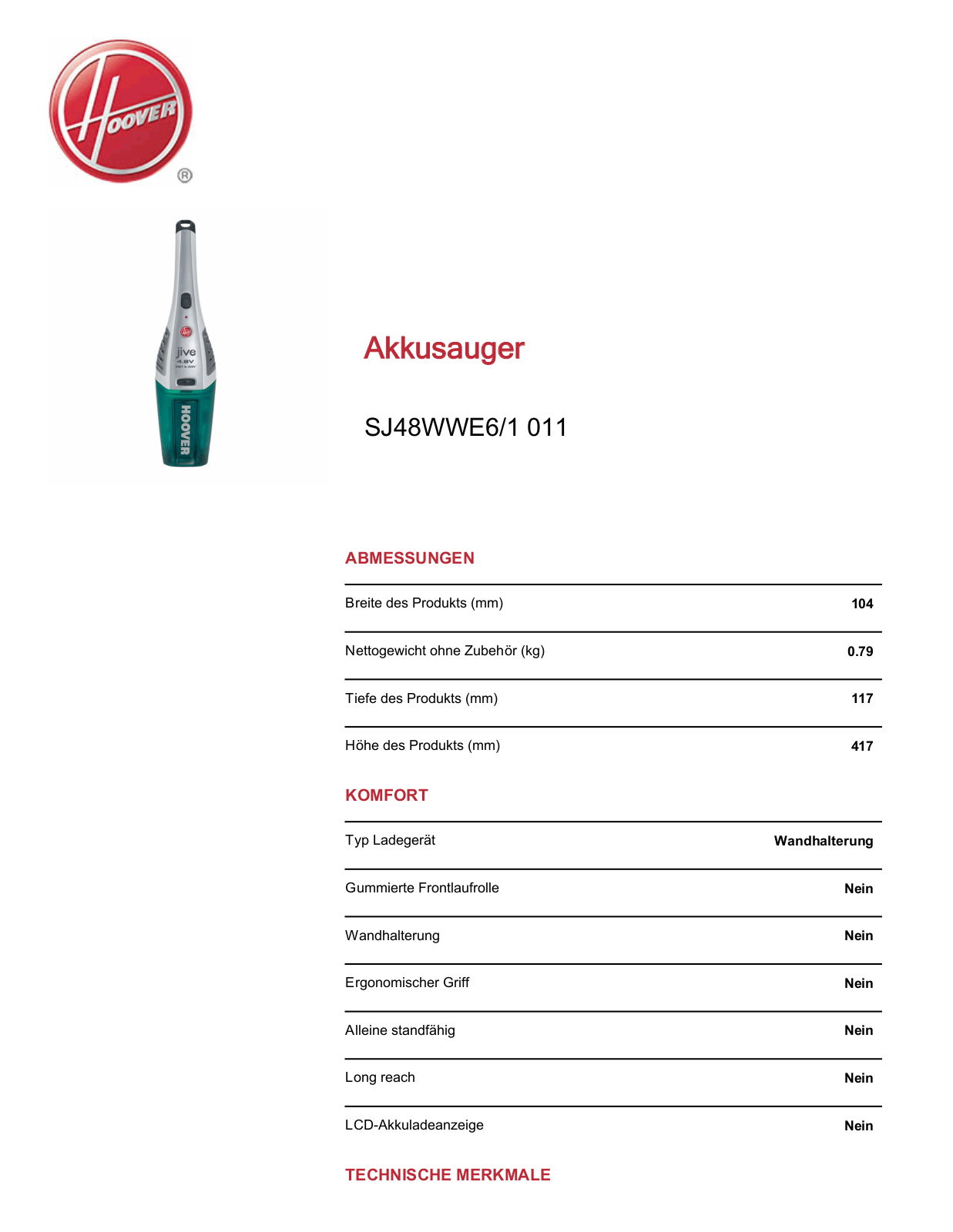 Hoover SJ48WWE6-1 011 Service Manual