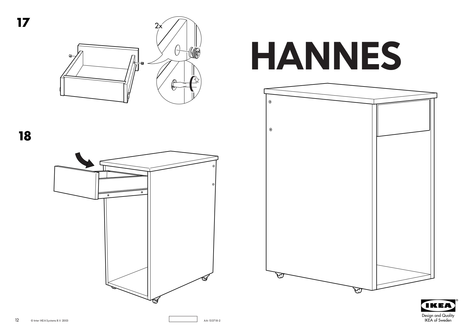 IKEA HANNES COMPUTER UNIT-DRAWERS 14X24 Assembly Instruction