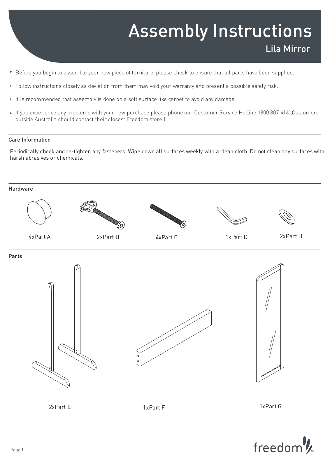 Freedom Lila Mirror Assembly Instruction