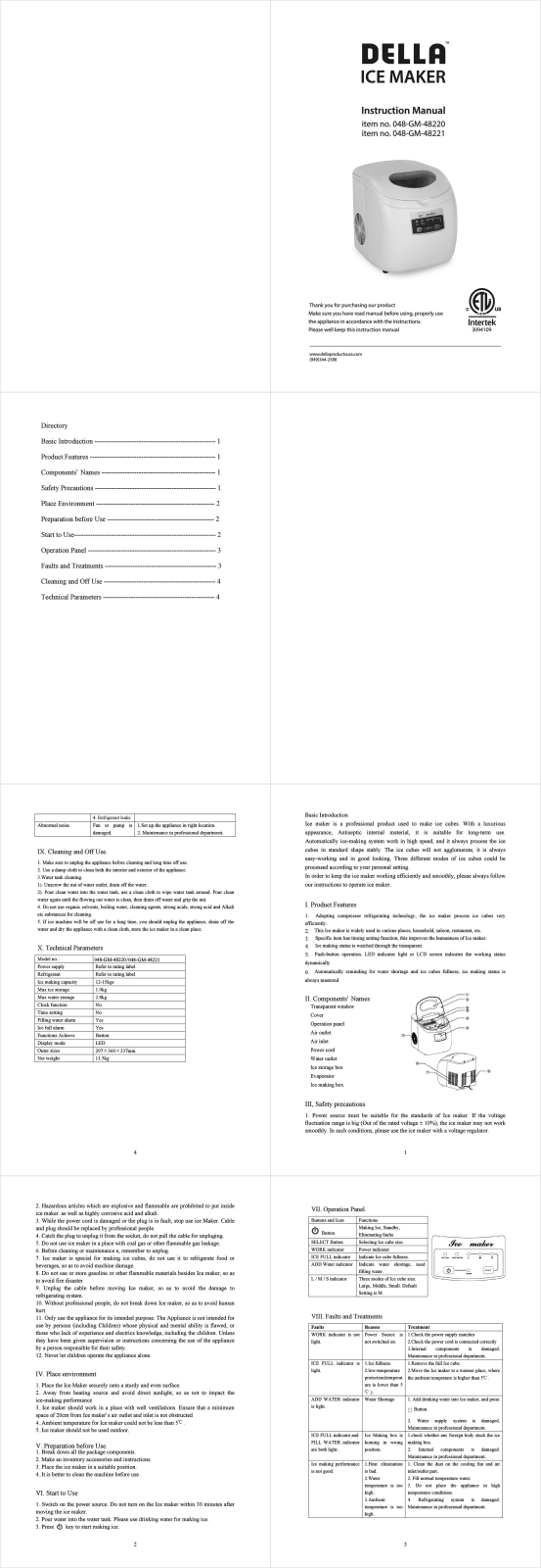 Della 048-GM-48221, 048-GM-48220 User Manual