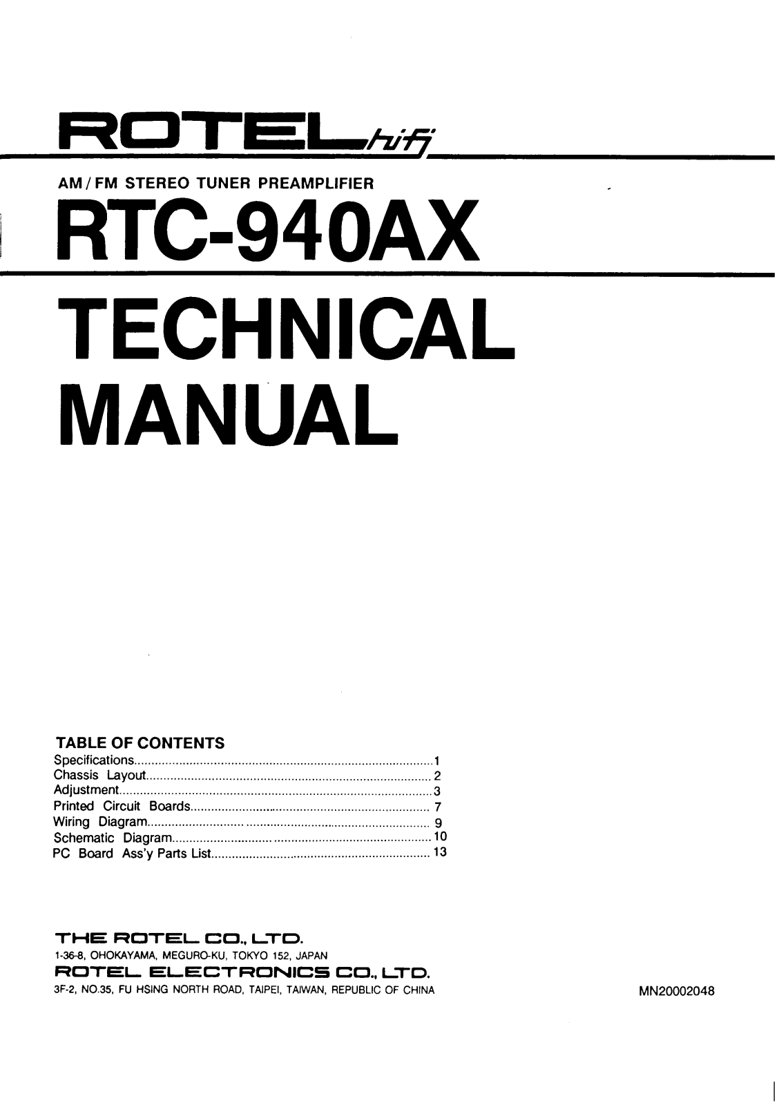 Rotel RTC-940-AX Service manual