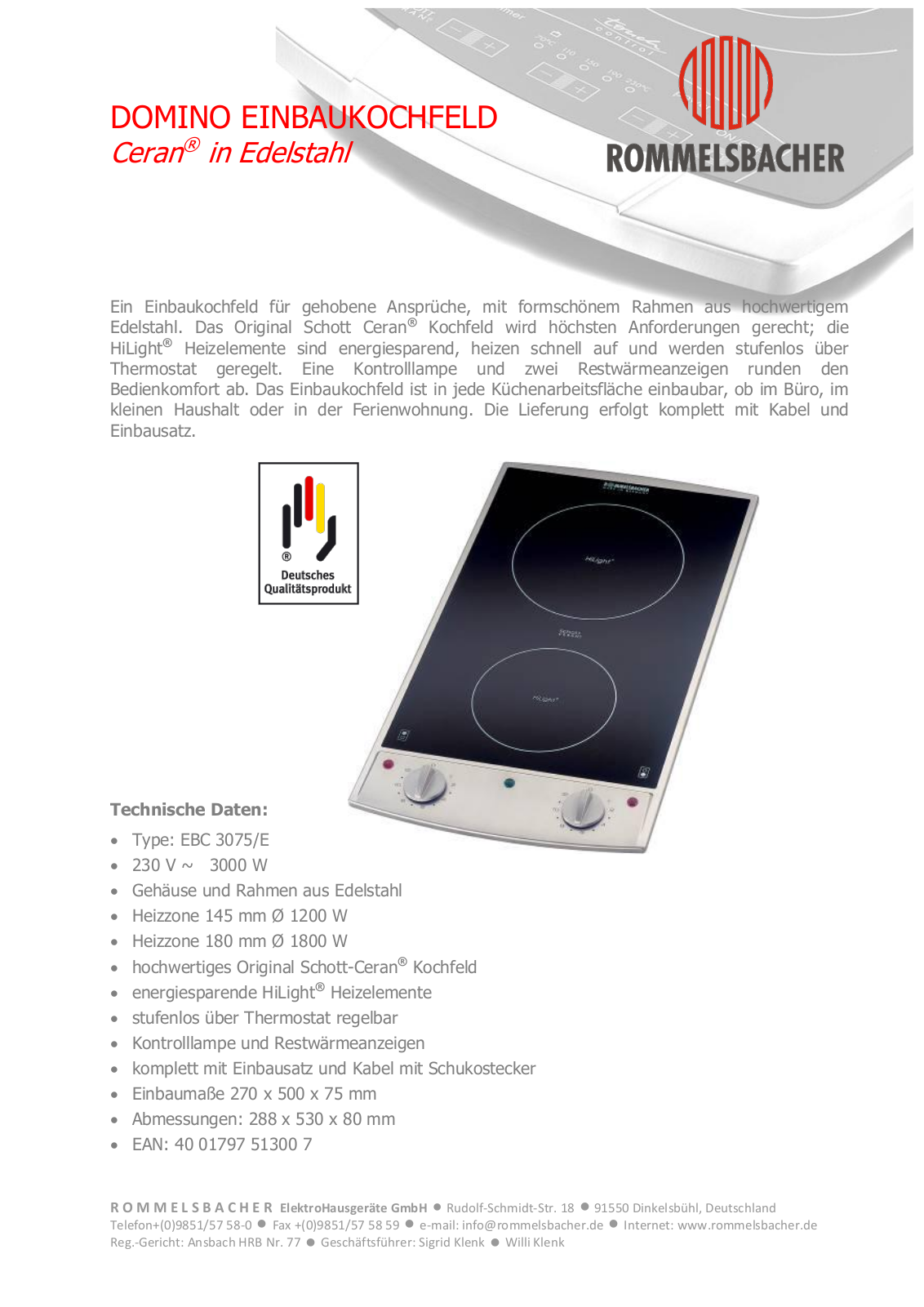 Rommelsbacher EBC 3075-E User Manual