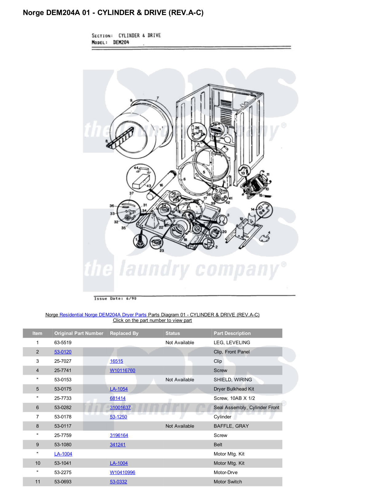 Norge DEM204A Parts Diagram