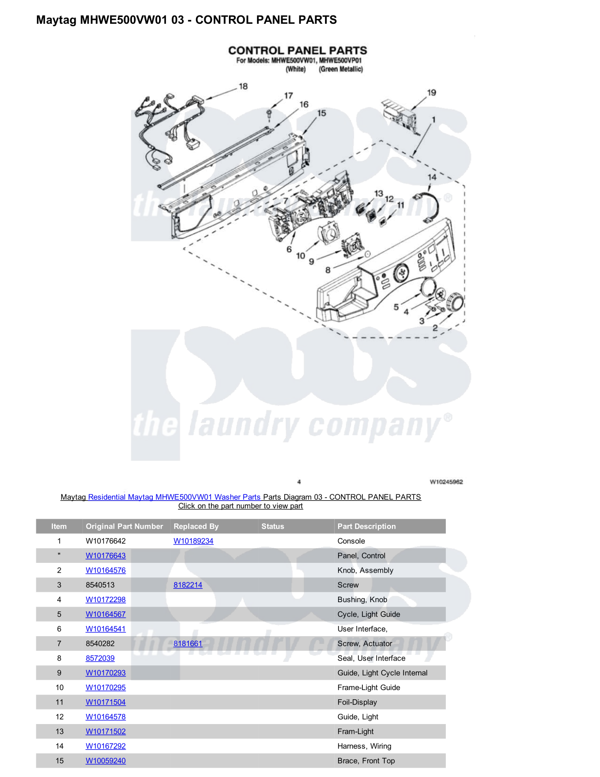 Maytag MHWE500VW01 Parts Diagram