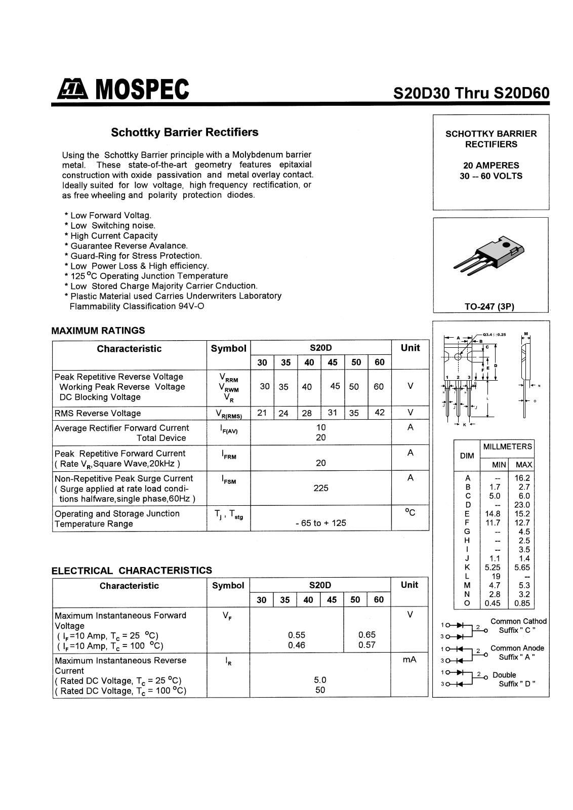 MOSPEC S20D30, S20D35, S20D40, S20D45, S20D50 Datasheet