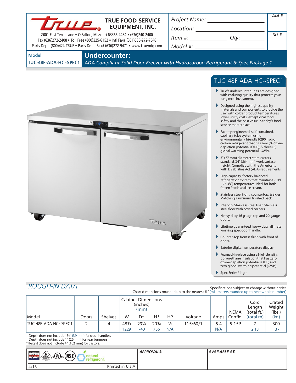 True Refrigeration TUC-48F-ADA-HC User Manual