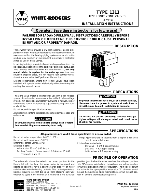 White Rodgers 1311 User Manual