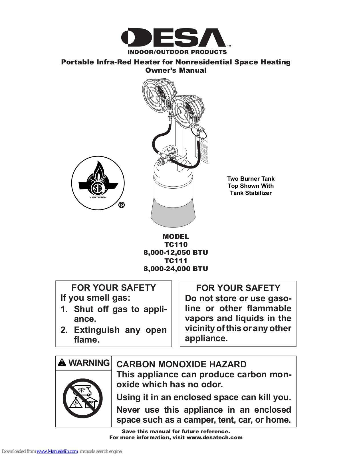 Desa 000-12, 000-24, 050 BTU, TC110 8, TC111 8 Owner's Manual