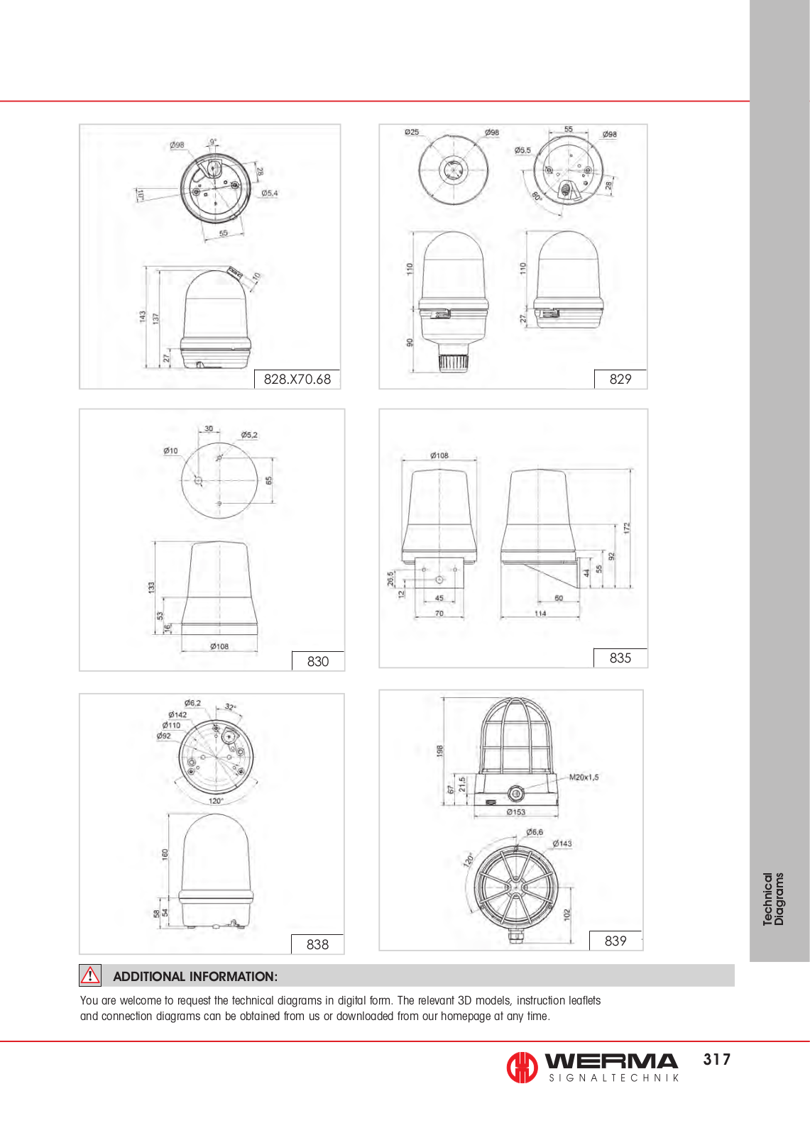 Werma 828.X70.68, 829, 830, 835, 838 Technical Diagrams