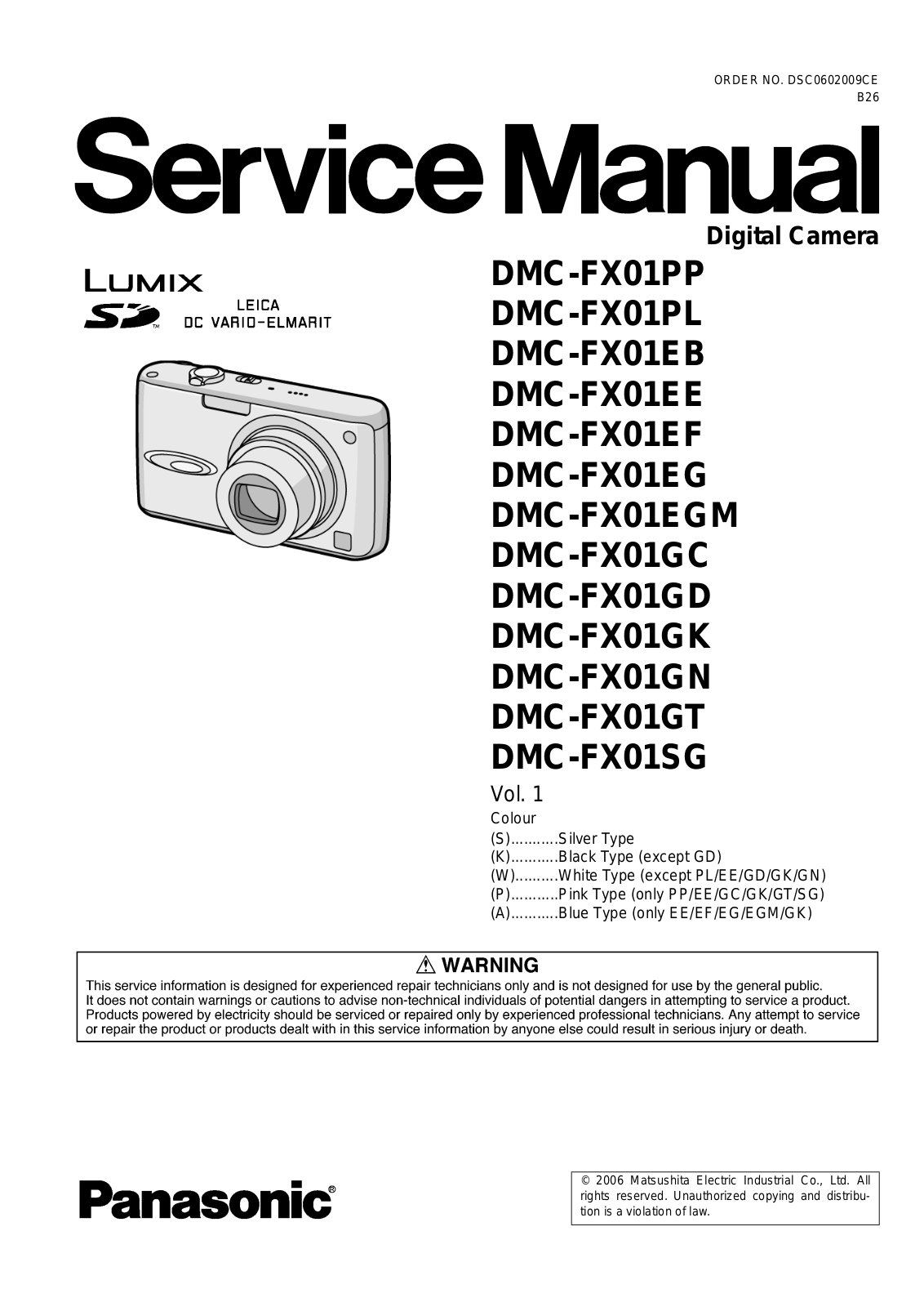 Panasonic DMC-FX01, DMC-FX01PP, DMC-FX01PL, DMC-FX01EB, DMC-FX01EE Service Manual