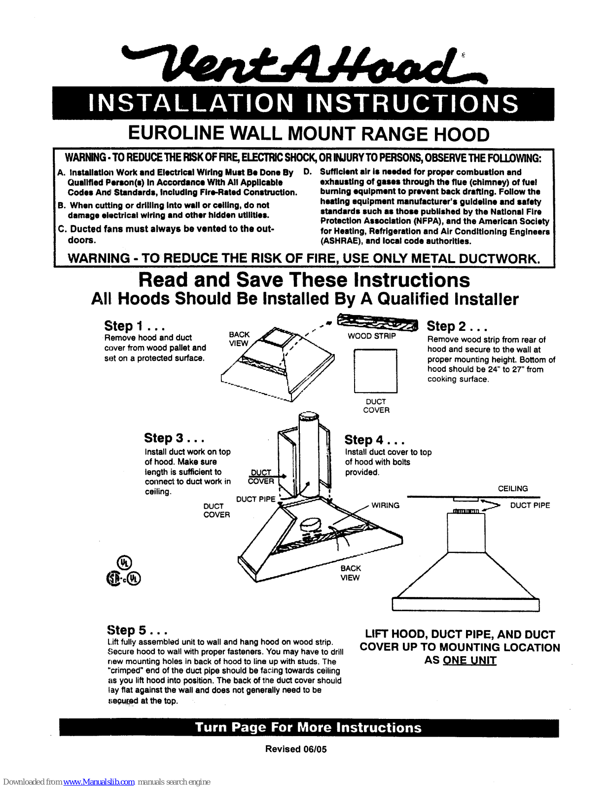 VentAHood EPTH18 Installation Instructions Manual