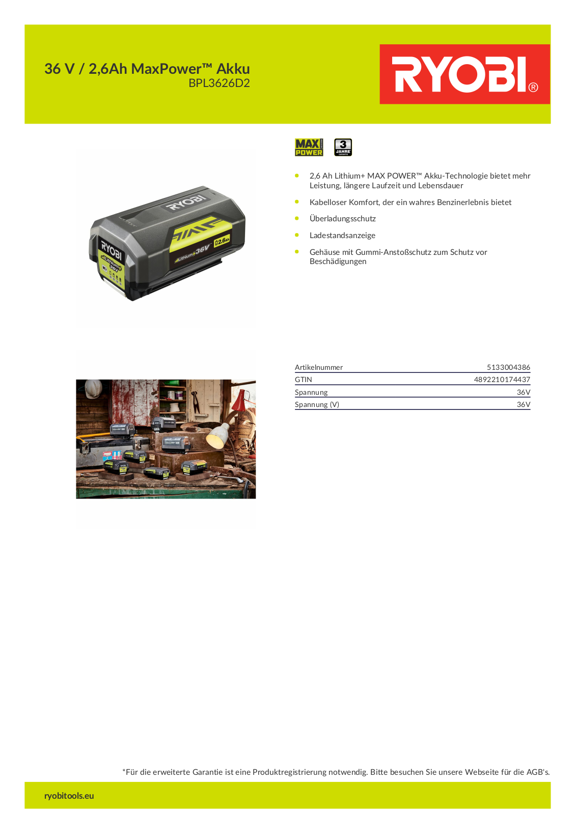 Ryobi BPL3626D2 User Manual