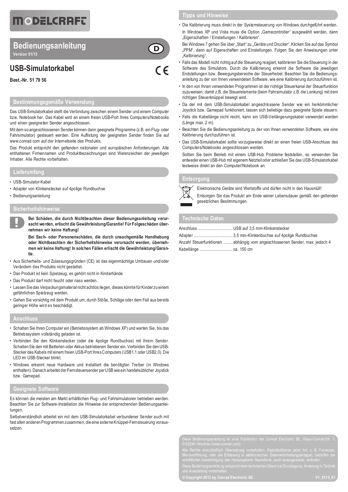 Modelcraft 517956 Operating instructions