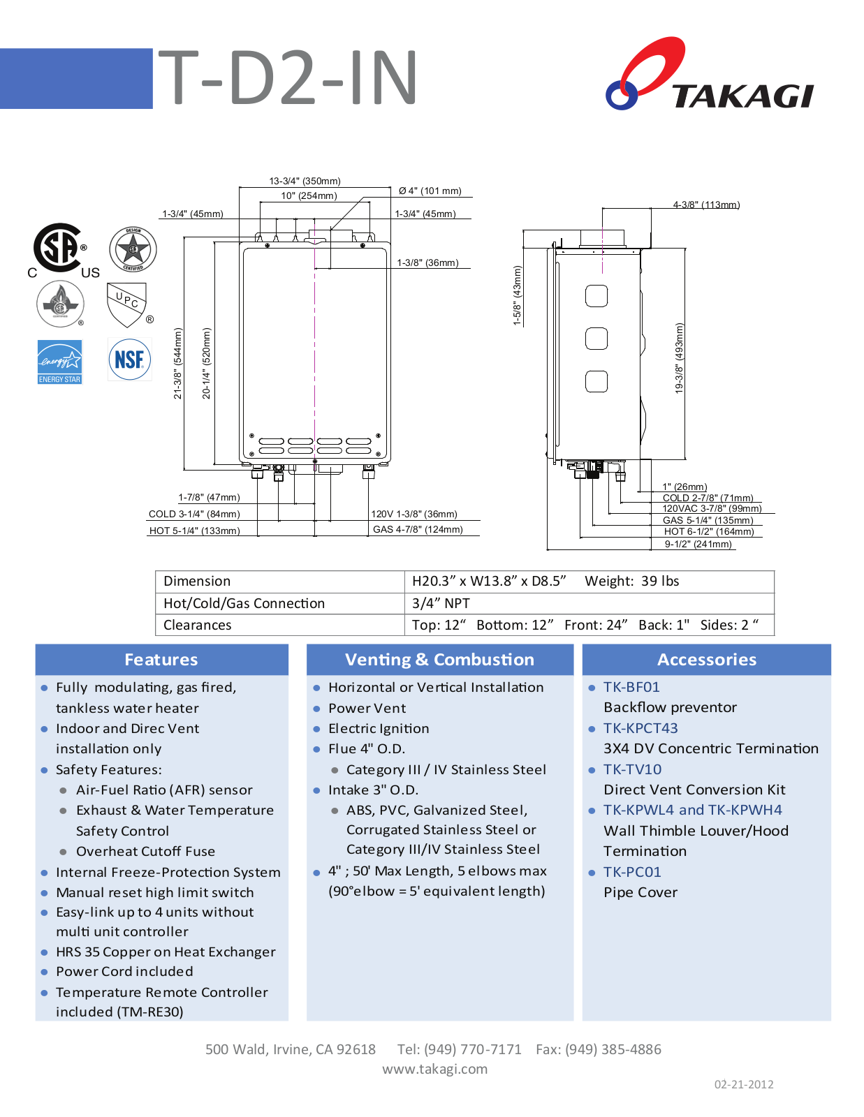 Takagi T-D2-IN-OS User Manual