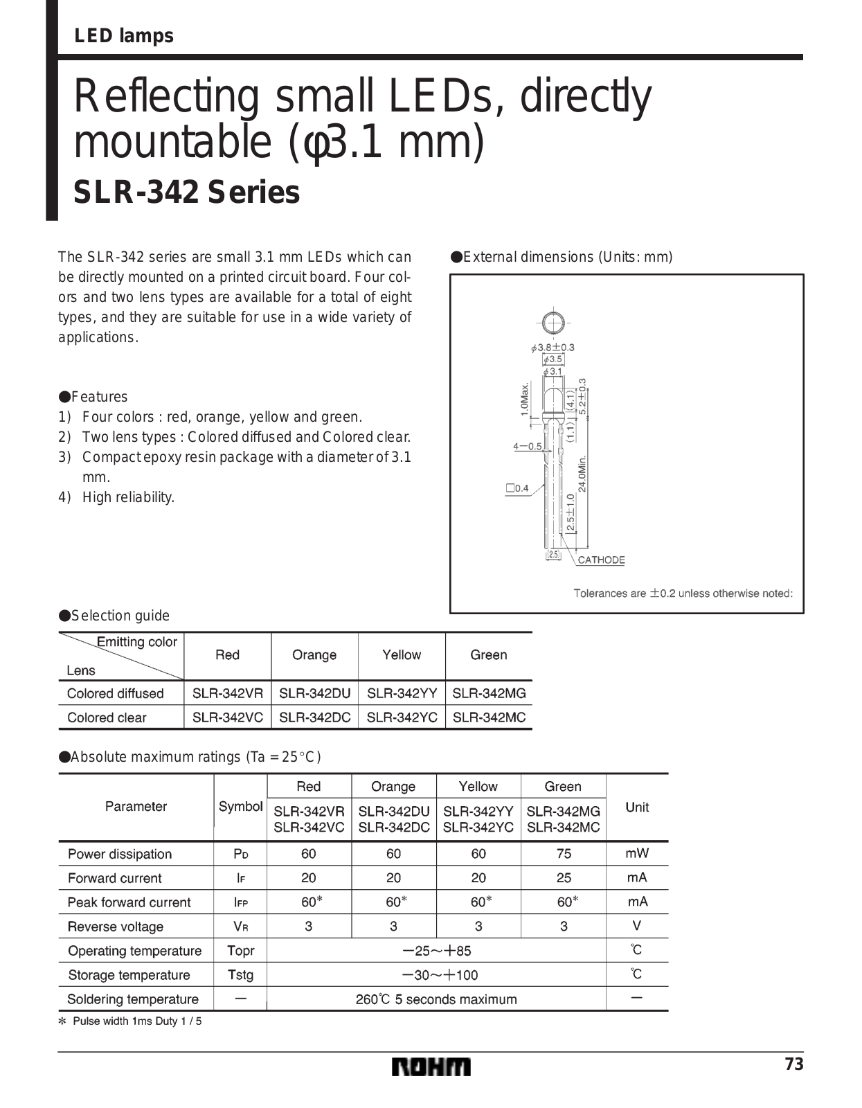 ROHM SLR-342VR, SLR-342YC, SLR-342YY, SLR-342DC, SLR-342DU Datasheet