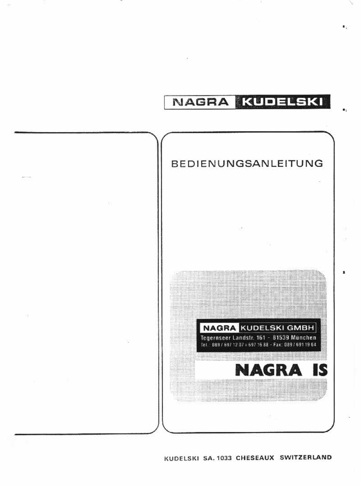 Nagra 1-S Owners manual