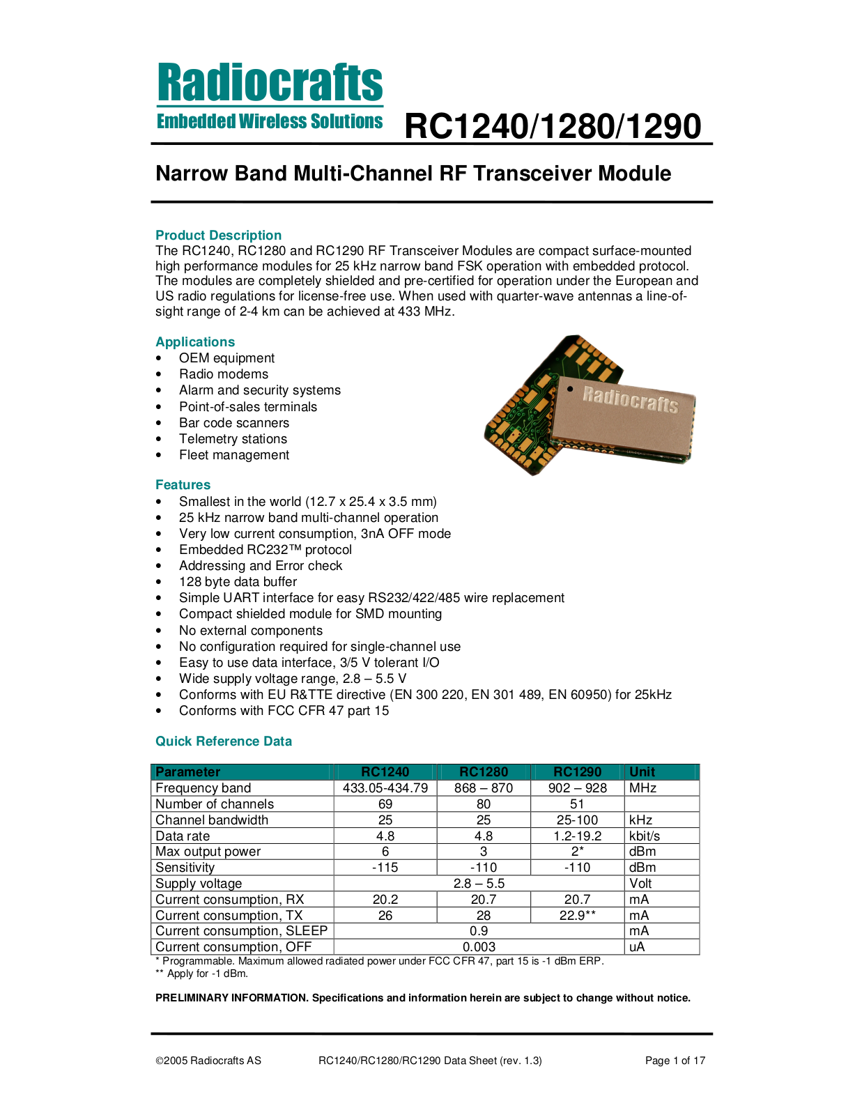 Rainbow Electronics RC1290 User Manual