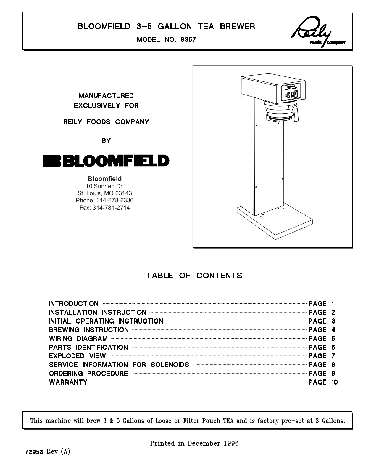 Bloomfield 8357 Service Manual