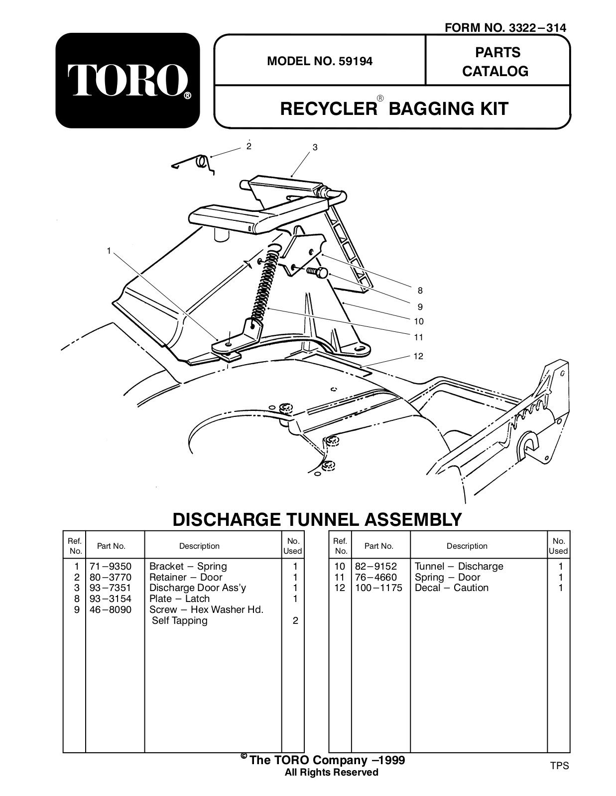 Toro 59194 Parts Catalogue