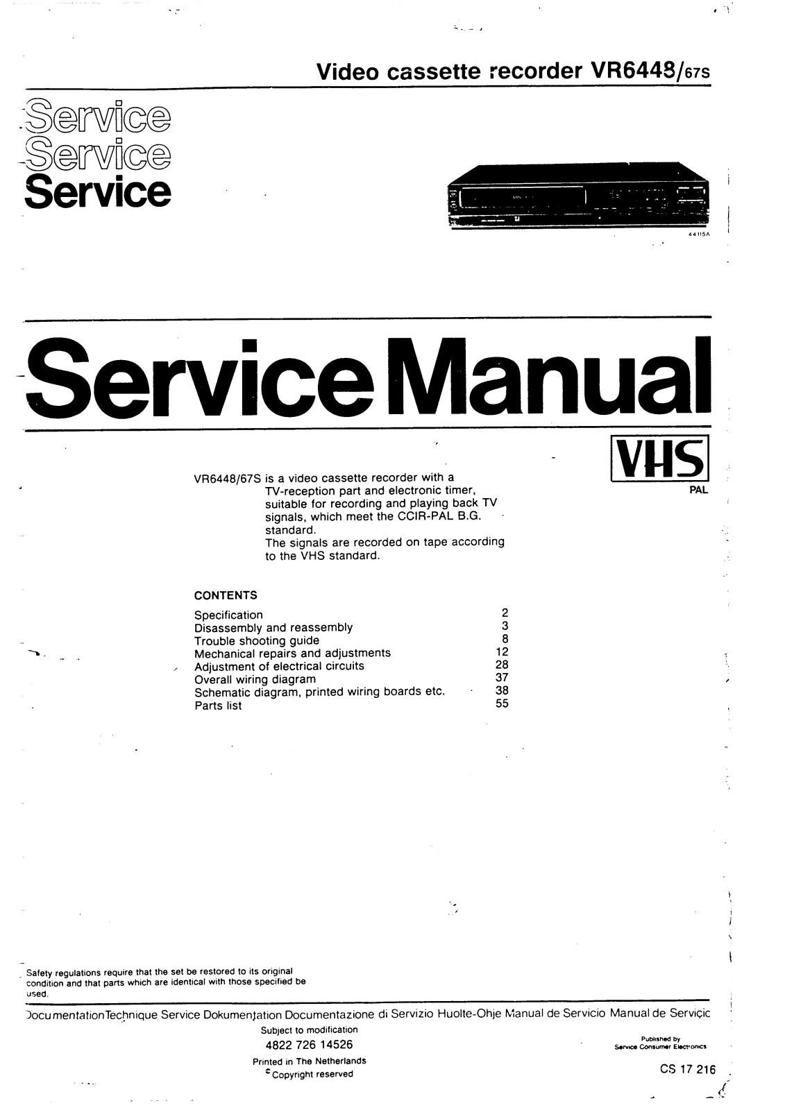 PANASONIC VR6448 Service Manual