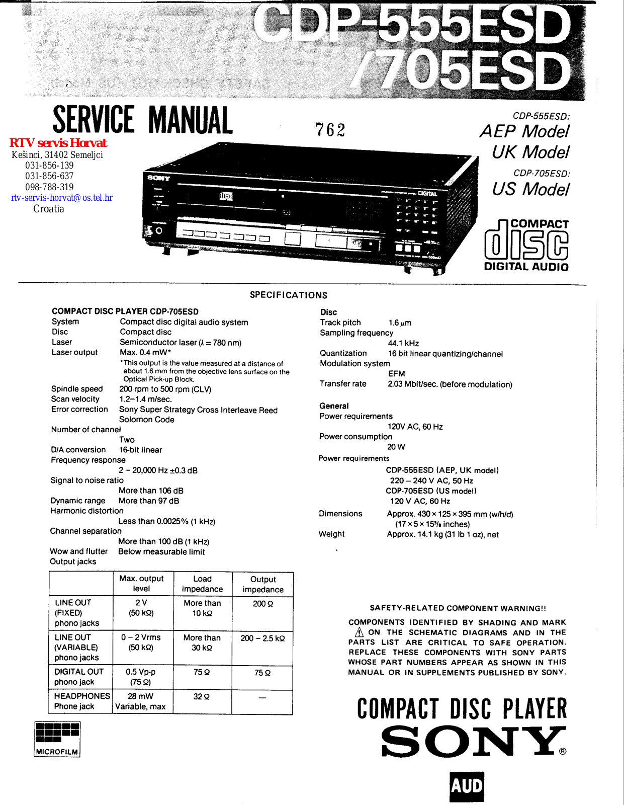 Sony CDP-555-ESD, CDP-705-ESD Service manual