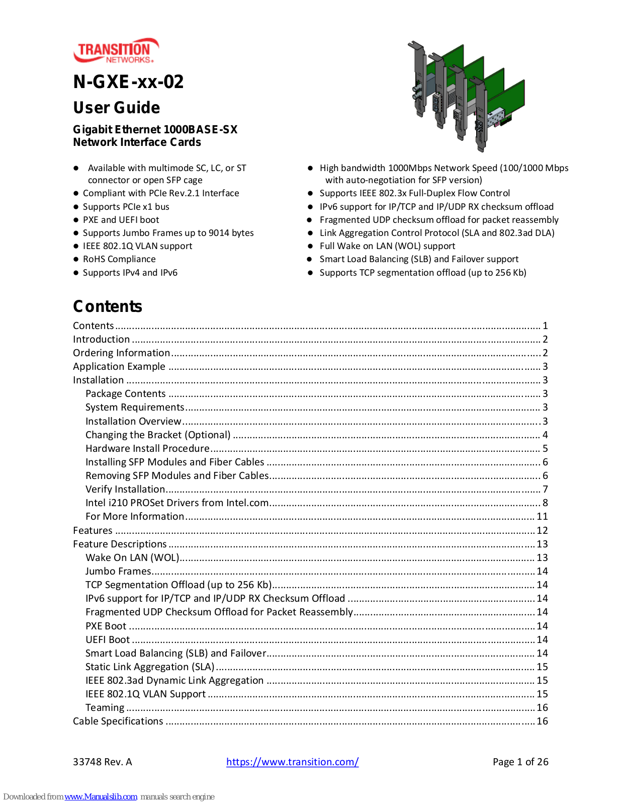 Transition Networks N-GXE Series, N-GXE-SC-02, N-GXE-LC-02, N-GXE-SFP-02, N-GXE-ST-02 User Manual - ManualMachine.com