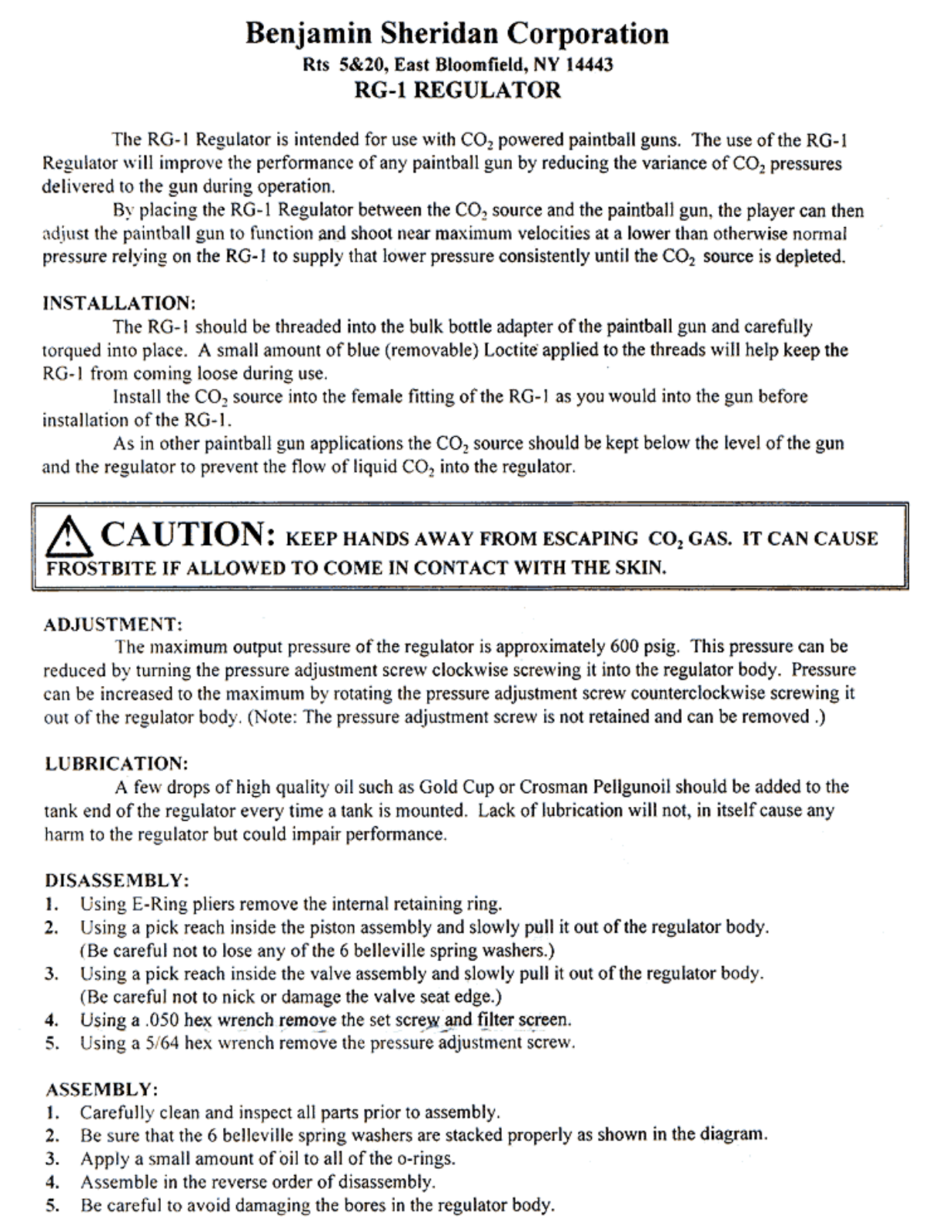 Sheridan RG 1 User Manual