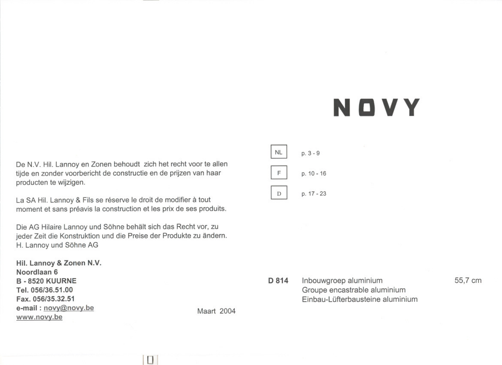 NOVY D814 User Manual