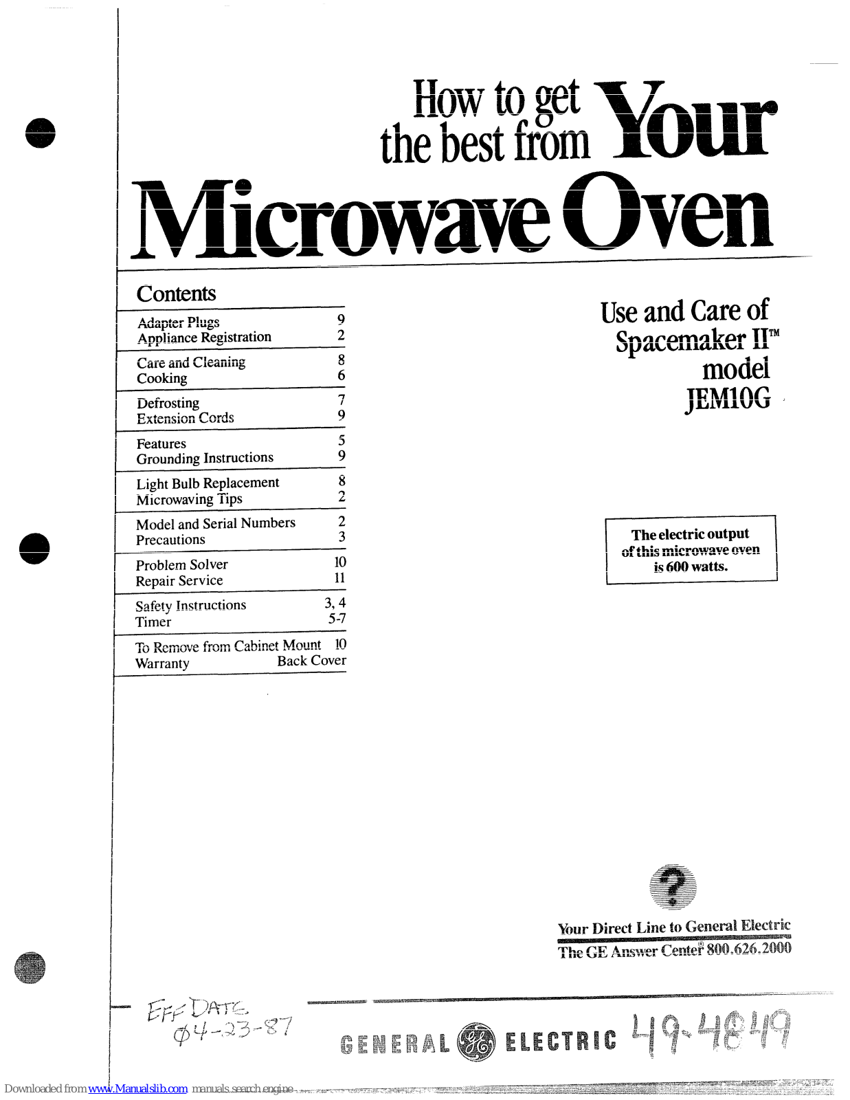 GE JEM1OG User Manual - ManualMachine.com