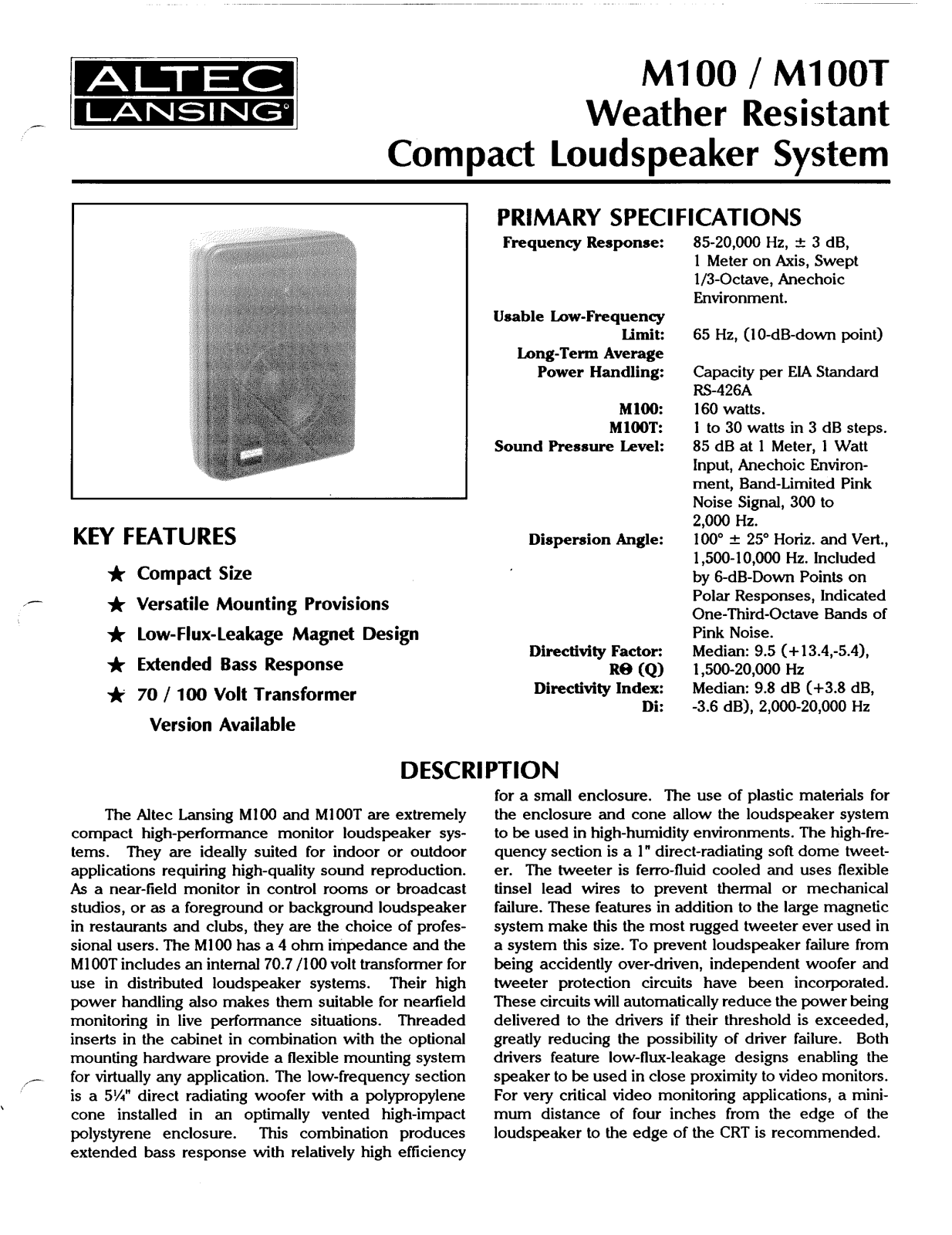 Altec Lansing M100 User Manual