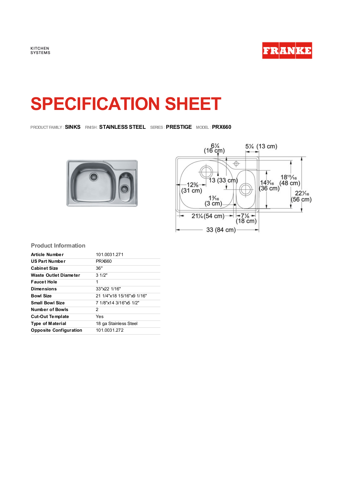 Franke Foodservice PRX660 User Manual