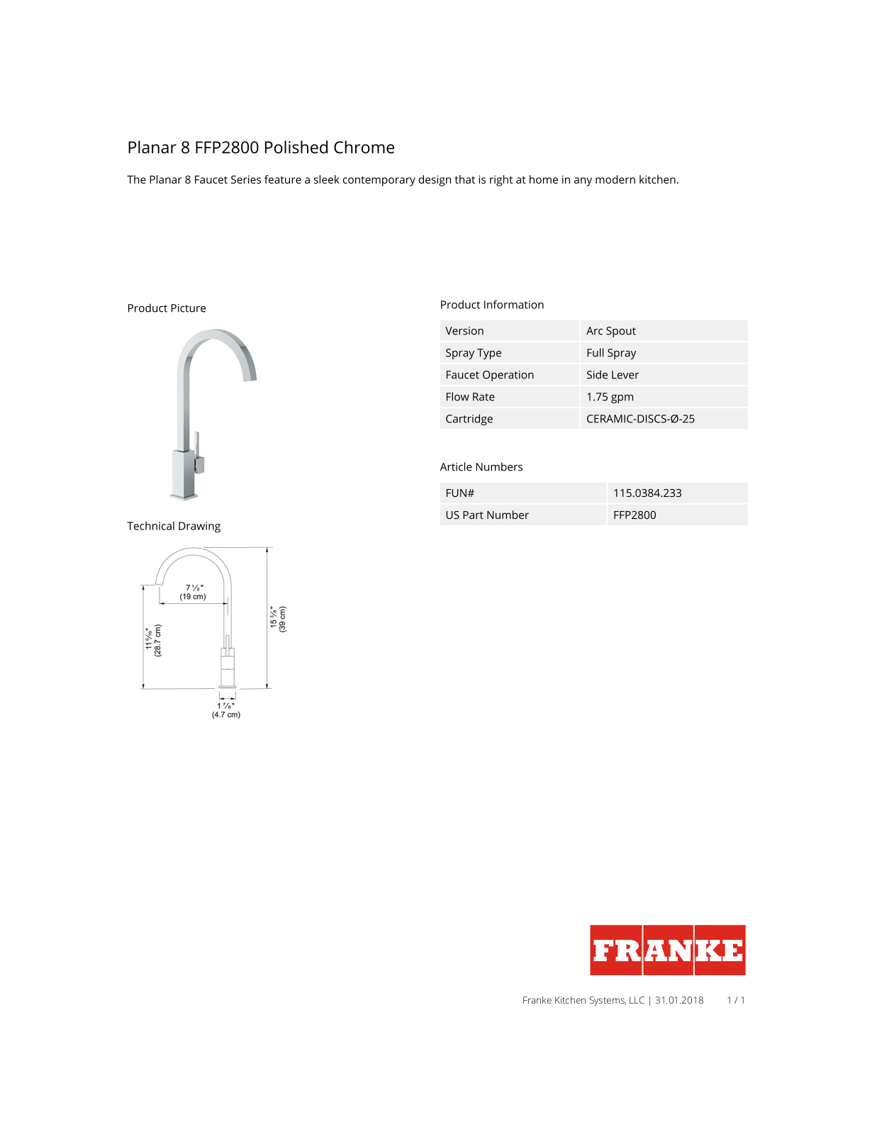 Franke FFP2800 Specs