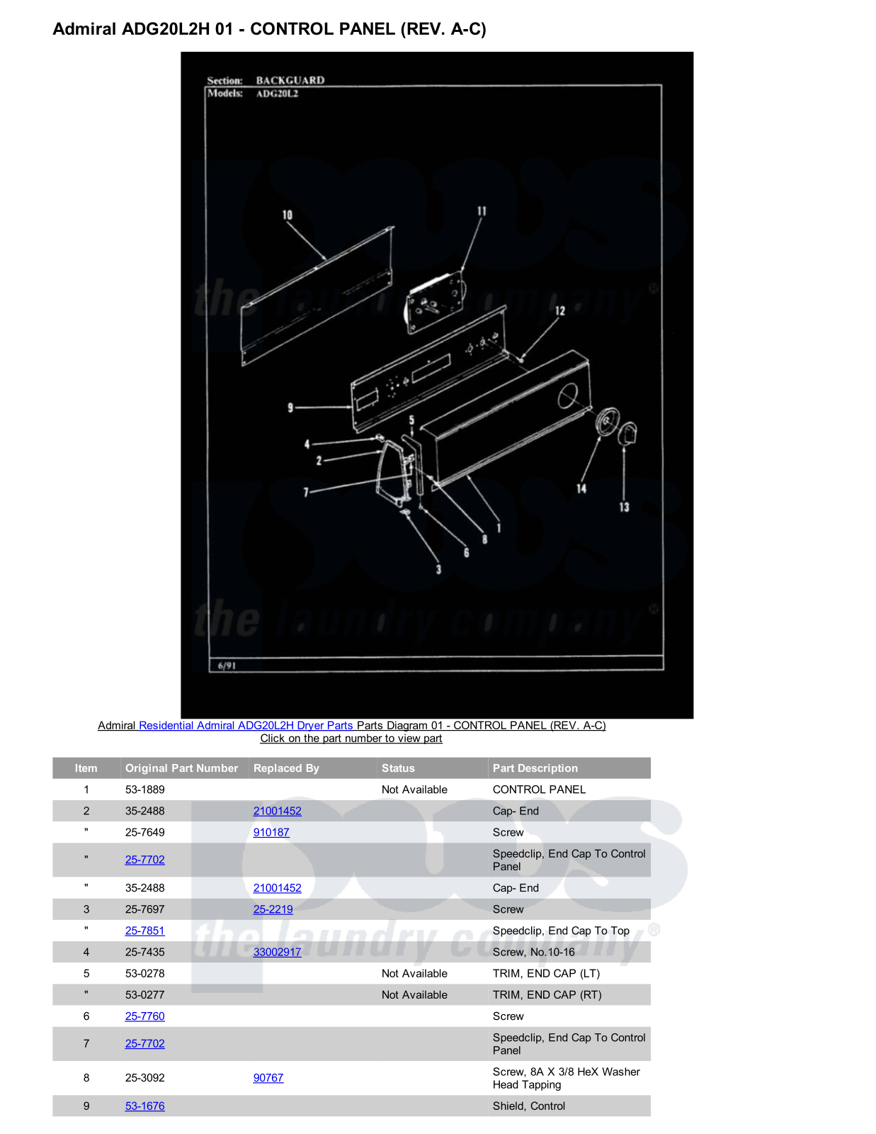 Admiral ADG20L2H Parts Diagram