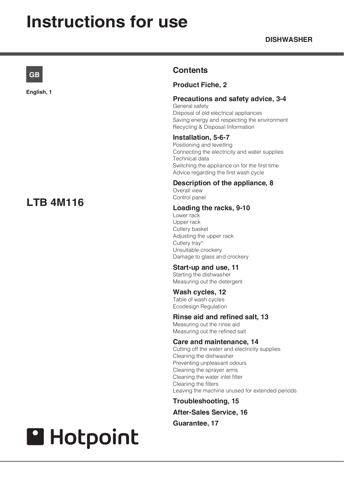 HOTPOINT LTB 4M116 UK User Manual