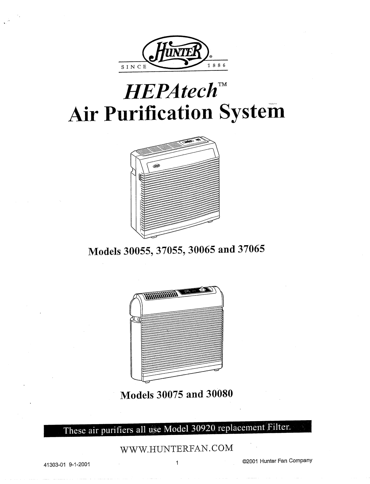 Hunter Hr30075, 37055 Owner's Manual