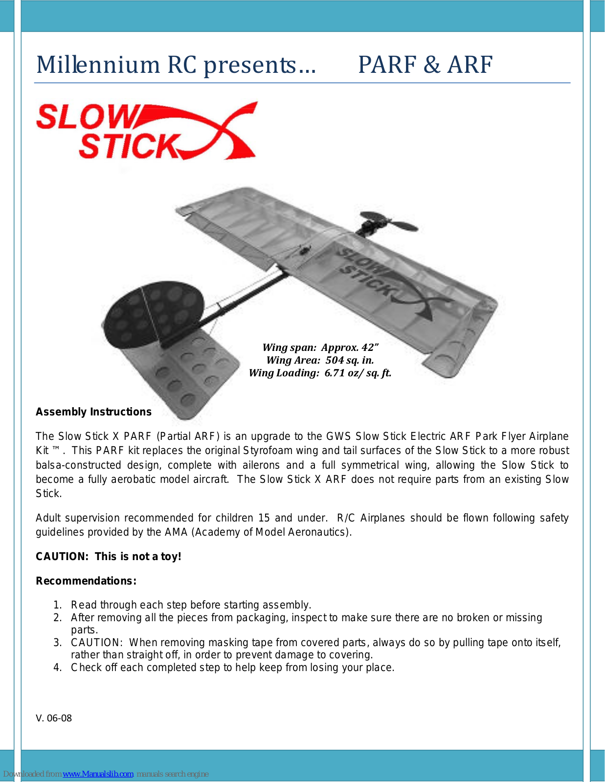 Millenium slow stick x Assembly Instructions Manual - ManualMachine.com