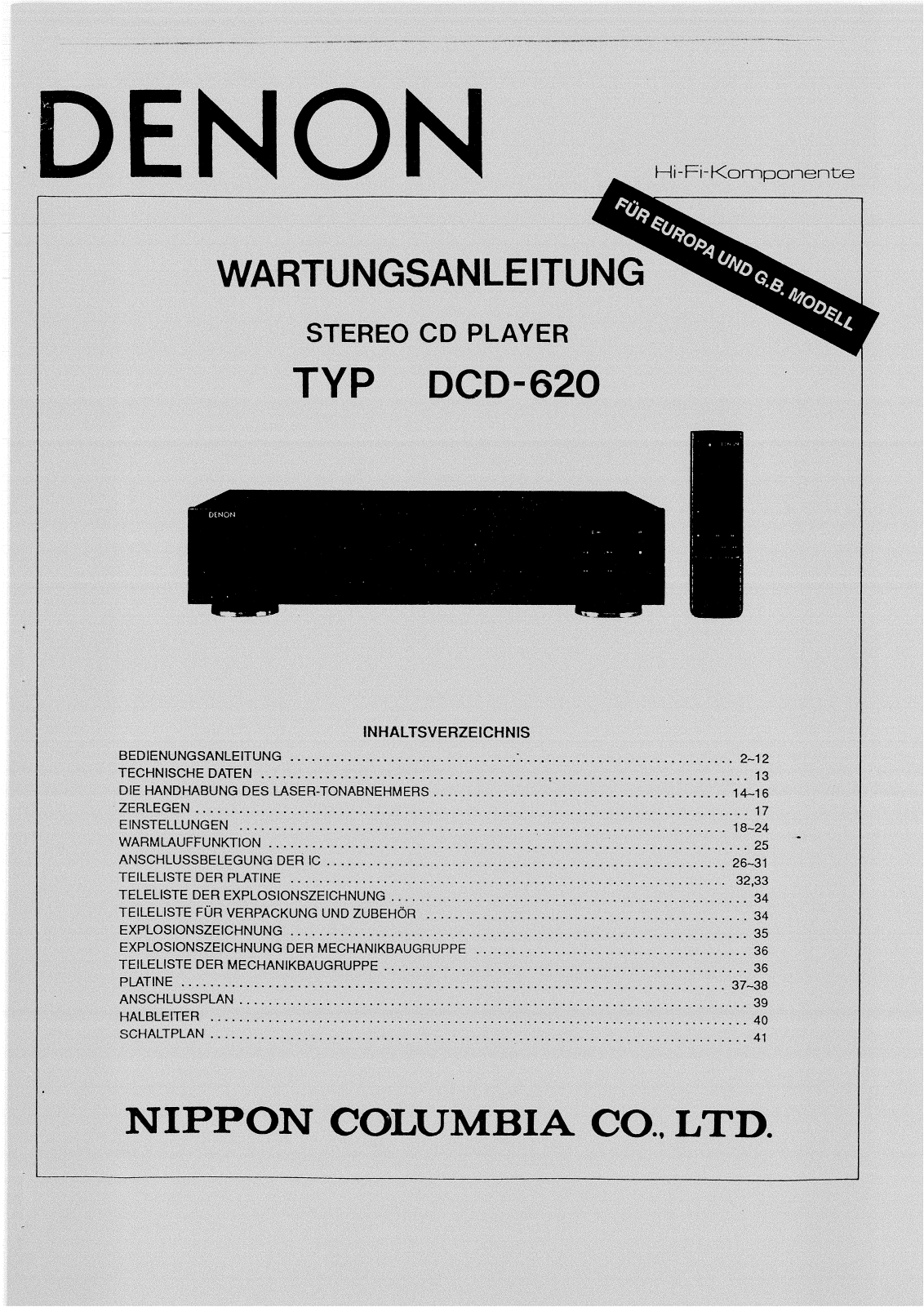 Denon DCD-620 Service Manual